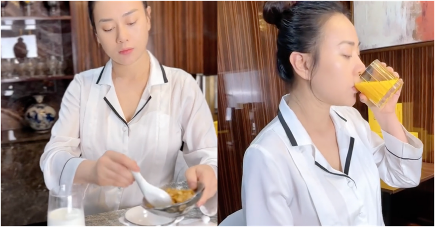 Phương Oanh ăn uống lành mạnh sau sinh.