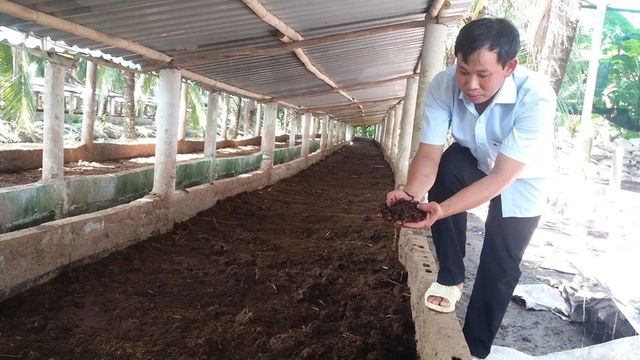 Trang trại trùn quế do anh Nguyễn Công Vinh khởi xướng.