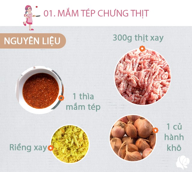 Chuẩn bị: 300g thịt xay, 1 thìa mắm tép, 1 thìa mắm tôm, riềng xay vắt lấy nước cốt 20ml, hạt tiêu: 1 thìa cà phê, sả 3 cây, hành khô 1 củ, đường 1/2 thìa canh.