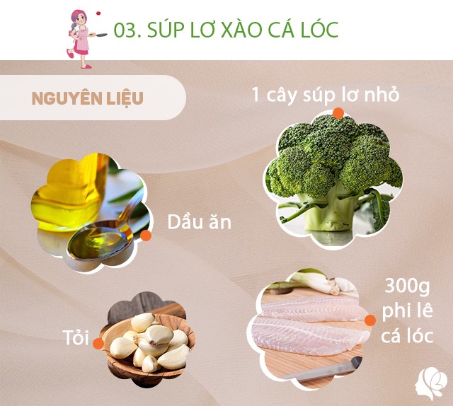 Chuẩn bị: 1 cây súp lơ nhỏ, 300g cá lóc phi lê, tỏi, dầu ăn, gừng, muối.