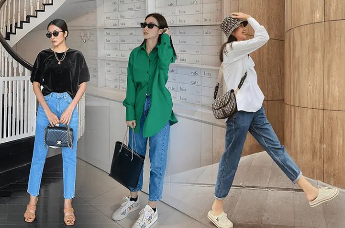 Quần jeans ống suông vừa thời trang lại không quá ôm sát chân giúp chị em cảm thấy thoải mái hơn trong những ngày nóng.