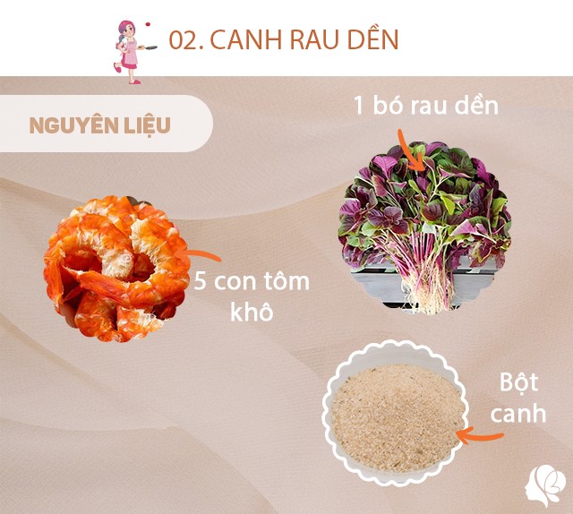 Chuẩn bị: 1 bó rau dền, 5 con tôm khô, bột canh, xíu dầu ăn.