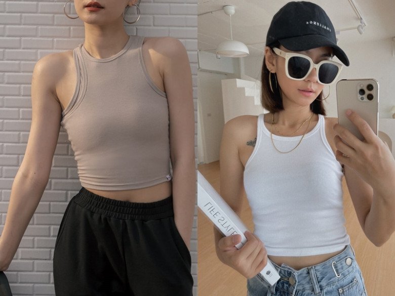 Áo tank top cổ yếm khoe vai giúp chị em trông khỏe khoắn và gợi cảm hơn trong mùa hè nóng bức.