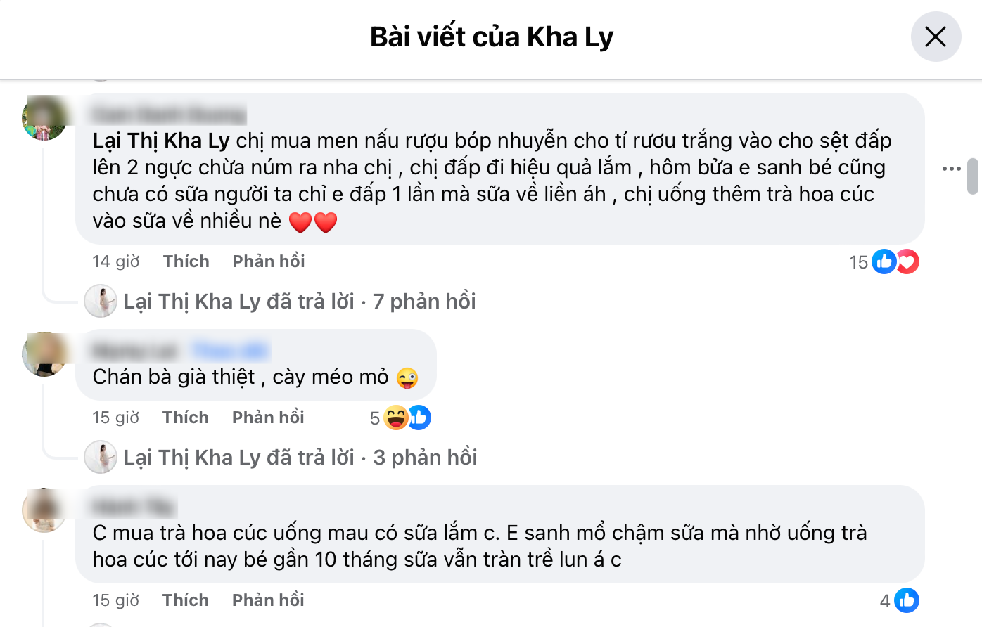 Nhiều bạn bè chỉ cách giúp nữ diễn viên gọi sữa về nhanh hơn.