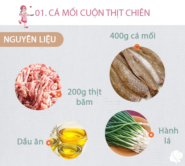 Chuẩn bị: 400g cá mối đem phi lê lấy thịt và rửa sạch, 200g thịt băm, hành lá, thì là, bột canh, dầu ăn, bột chiên giòn.