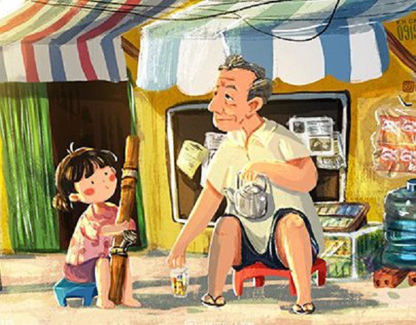 Con cháu hiếu kính với ông bà, bố mẹ.