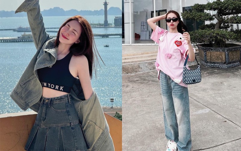 Hoà Minzy phối croptop và chân váy năng động. Không như những đôi cà kheo 25cm trên thảm đỏ, ngoài đời nữ ca sĩ thích diện giày thể thao cho thoải mái nhất. Cô cũng sở hữu nhiều chiếc áo thun thể thao xinh yêu mà giá cực hời.
