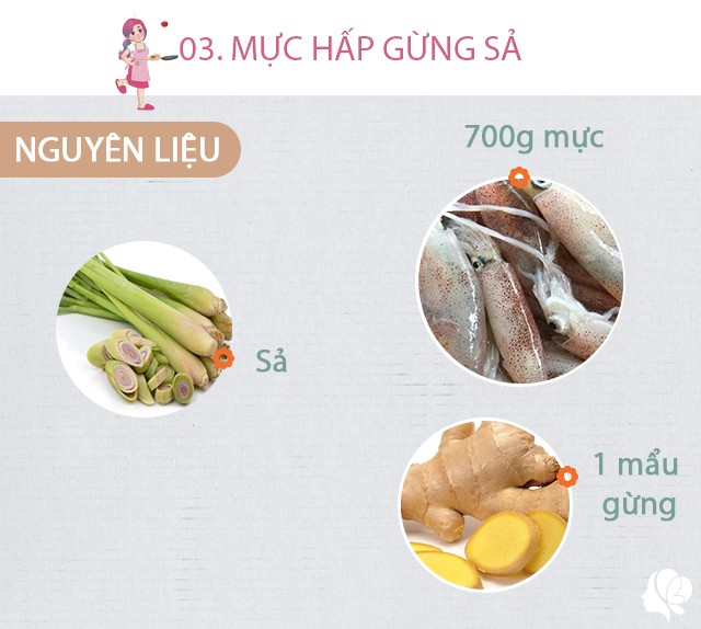 Chuẩn bị: 700 mực là sạch, một mẩu gừng, 5 củ sả.