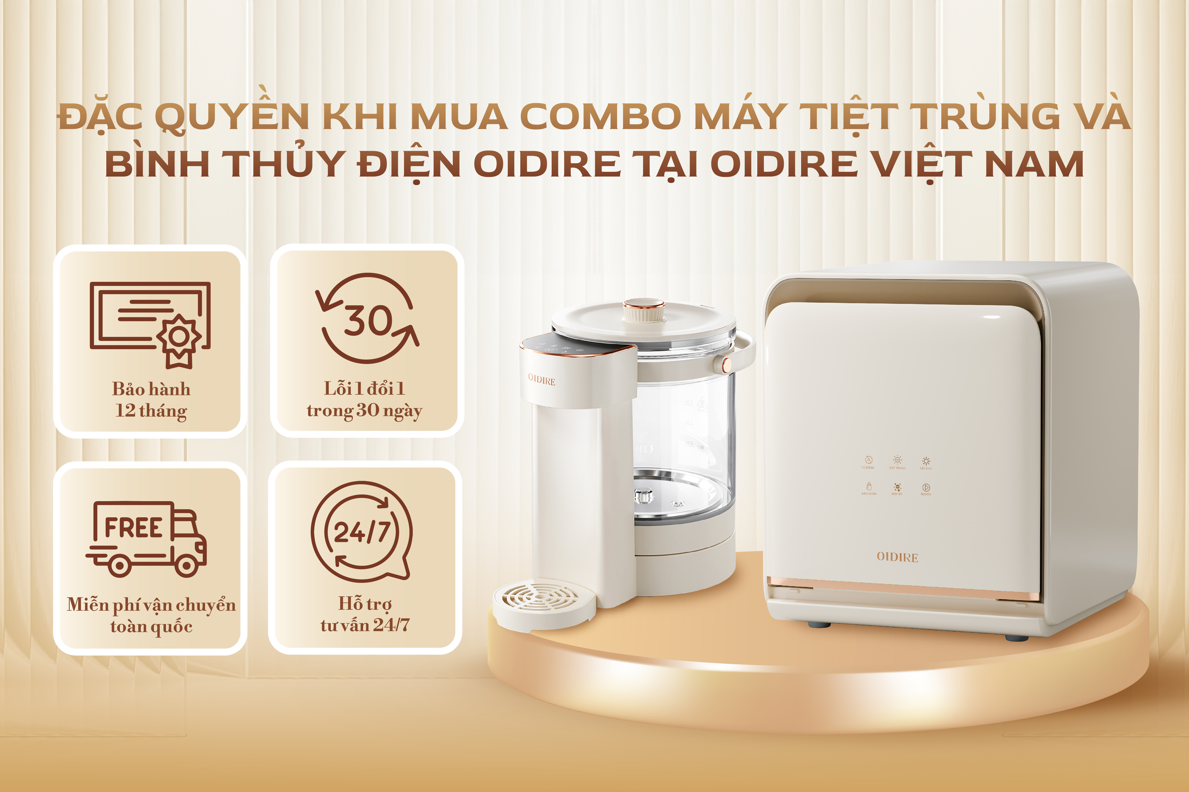 Combo Máy tiệt trùng và Bình thủy điện OIDIRE đặt mua tại OIDIRE Việt Nam