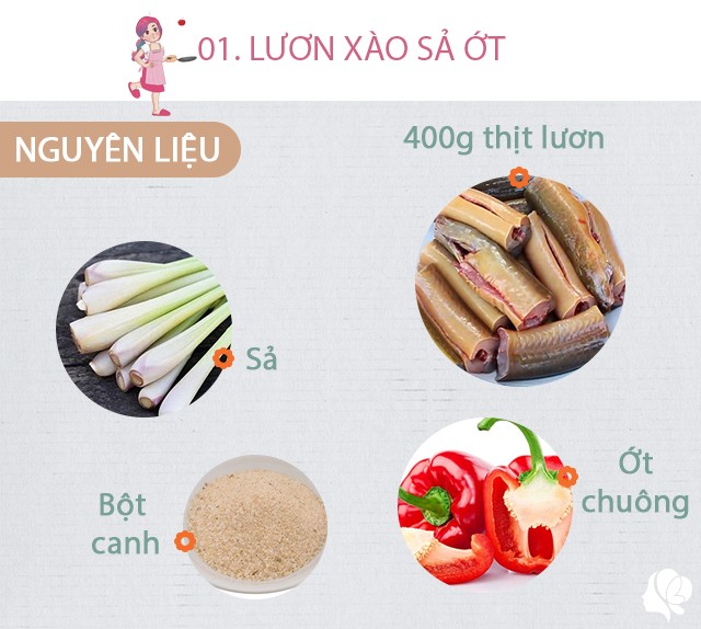 Chuẩn bị: 400g thịt lươn (nhờ người bán hàng mổ và làm sạch), 1/3 quả ớt chuông đỏ, 1/3 quả ớt chuông vàng, 1/3 quả ớt chuông xanh, sả, rau ngổ, dầu ăn, bột canh, gừng, nghệ, hành khô, hạt tiêu.