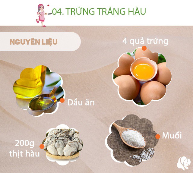 Chuẩn bị: 4 quả trứng gà, 200g thịt hàu, muối vừa ăn, hành lá thái nhỏ, dầu ăn.