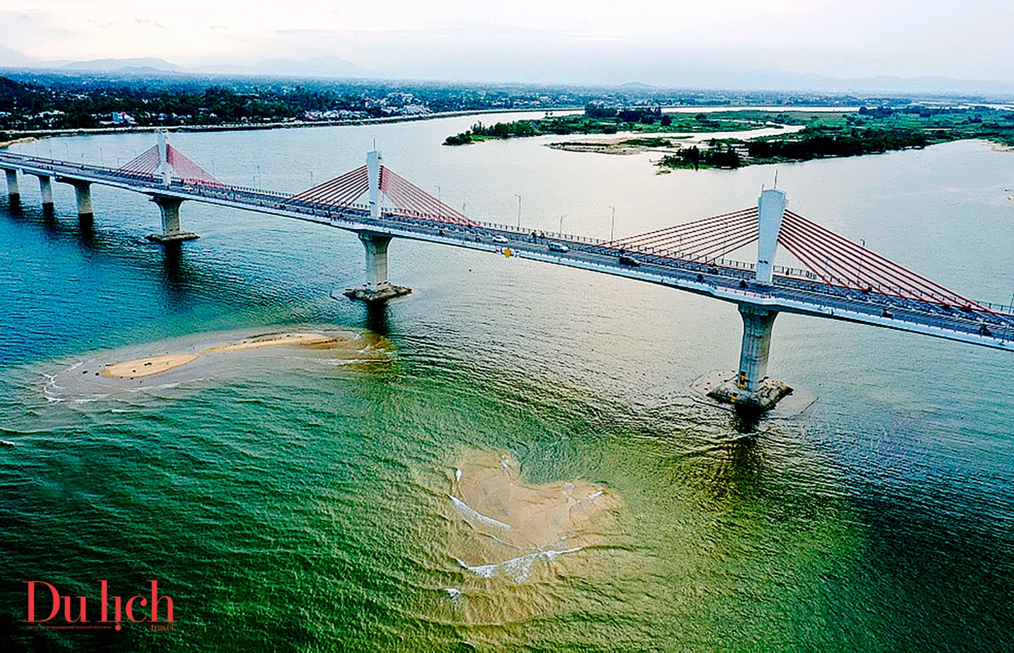 Heart-shaped sandbar in the middle of a river