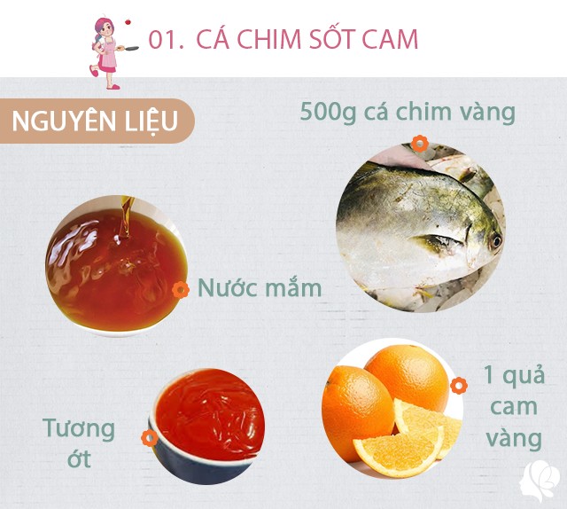 Chuẩn bị: 500g cá chim vàng (1 nửa con), nước cốt 1 quả cam vàng, nước mắm, đường, tương ớt, dầu hào.