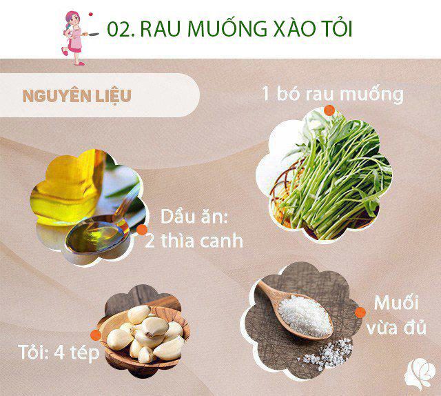 Chuẩn bị: 1 bó rau muống, 2 thìa dầu ăn, muối vừa đủ, 4 tép tỏi.