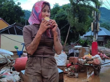 Cô giáo Yên Bái lấm lem bùn đất ăn mì tôm sống dọn trường sau bão Yagi được xem như hoa hậu