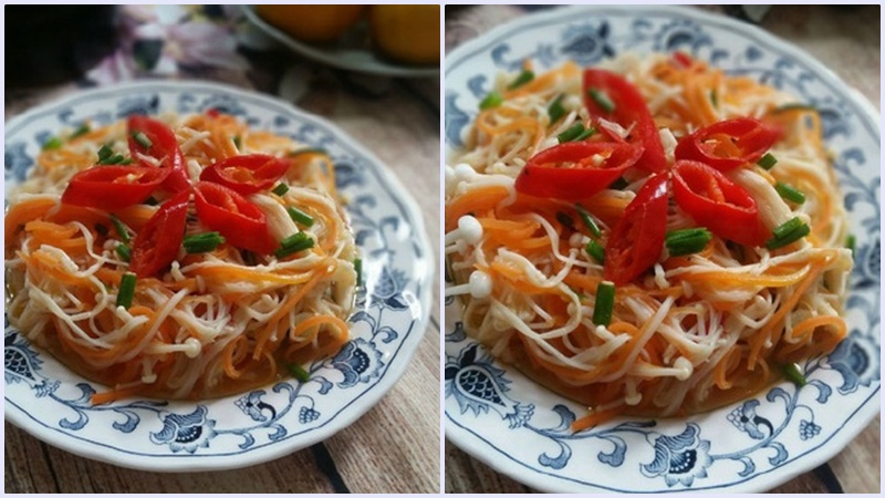 Enoki mushrooms with carrots and chili sauce