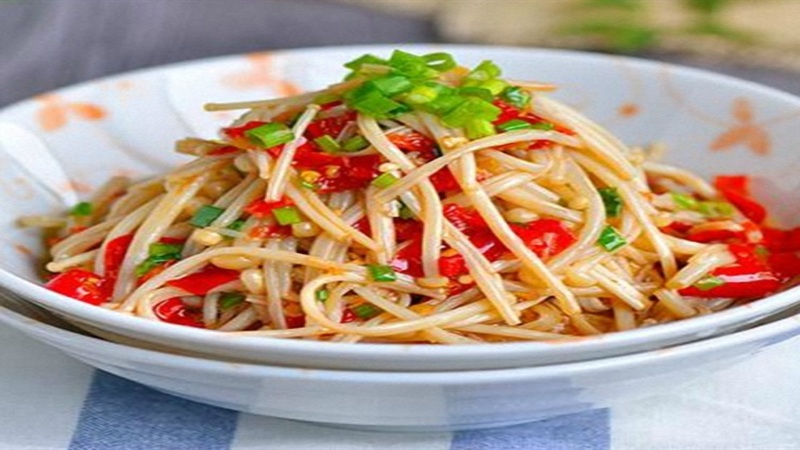 Spicy Chinese-style enoki mushrooms