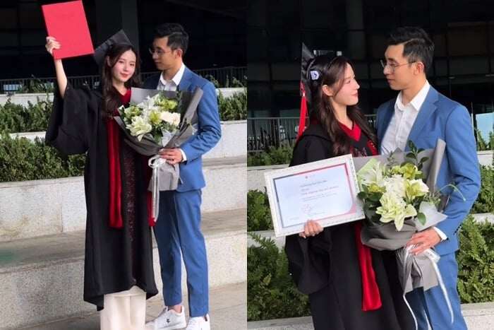 Thiếu gia minh đạt ôm hoa chúc mừng midu nhận bằng thạc sĩ loại giỏi nhìn vợ mới cưới bằng ánh mắt si mê - 3