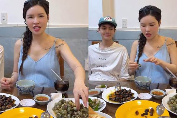 Lucie Nguyễn thích thú đi ăn các món ốc trước khi ở cữ.