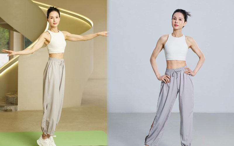 Bên cạnh đó, yoga cũng chính là chiếc chìa khoá giúp cho vẻ đẹp của Lý Nhược Đồng toả sáng từ trong ra ngoài. Cô vận dụng các động tác với thảm tập chuyên dụng. 