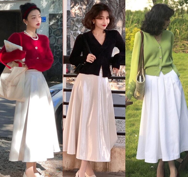 Mẫu áo cardigan dáng ngắn kết hợp với chân váy hoặc váy liền đều giúp các nàng tôn lên nét đẹp nữ tính.