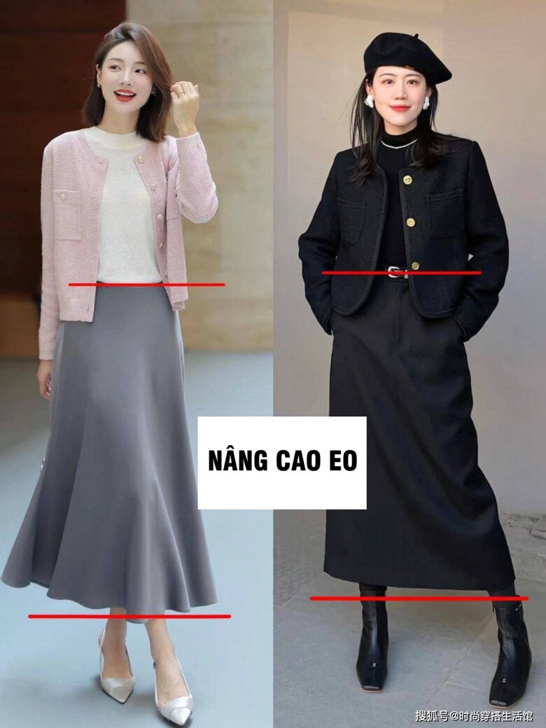 Mặc chân váy cạp cao giúp kéo dài đôi chân hơn cho các cô nàng chân ngắn.