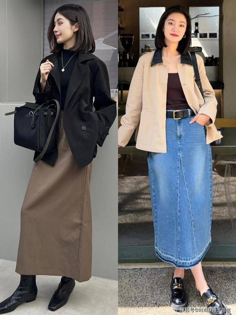 Áo trench coat dáng ngắn đẹp nhất khi diện cùng chân váy dáng suông, chất liệu cá tính như denim hoặc giản dị như kaki.