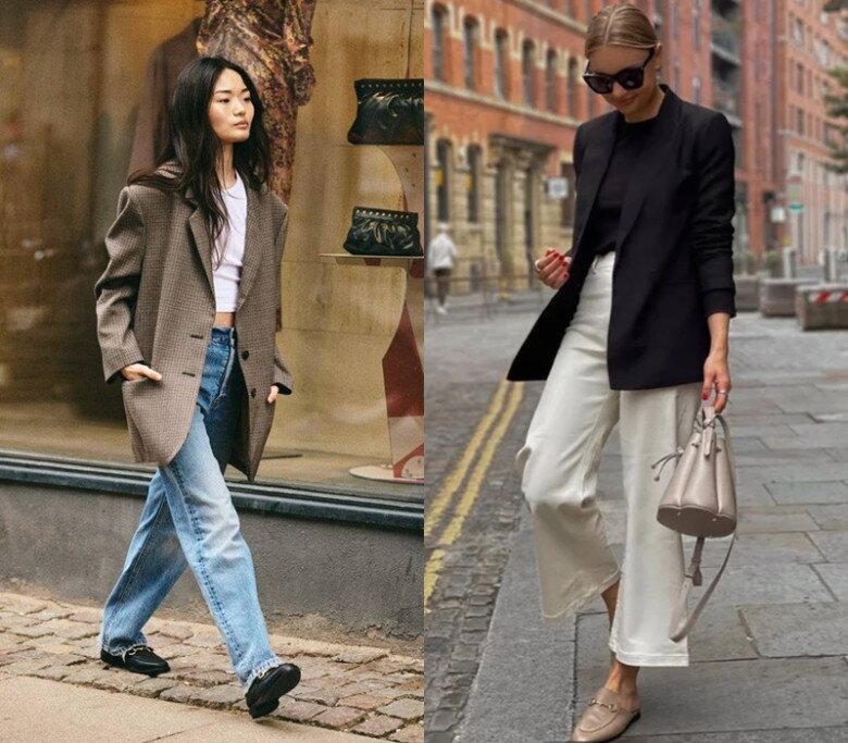 Chị em công sở diện quần jeans, quần âu cùng áo blazer đừng quên phối thêm giày loafer để hoàn thiện vẻ ngoài.