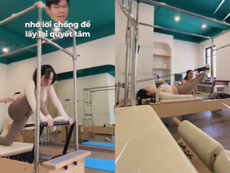 Cô nàng bắt đầu gia nhập bộ môn pilates để sớm lấy lại thân hình thon thả khi xưa.