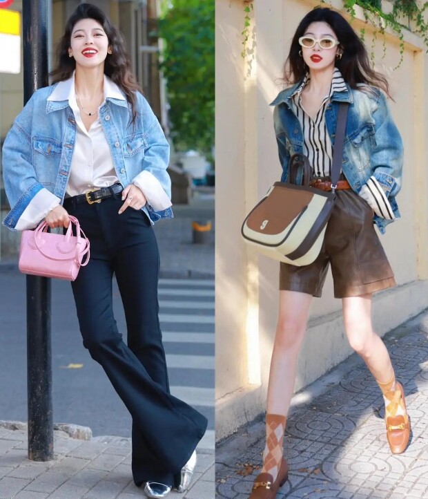 Cũng là chất liệu denim nhưng thay vì diện gile, một chiếc áo khoác denim dáng rộng sẽ trông vô cùng cá tính và cool ngầu với áo sơ mi.