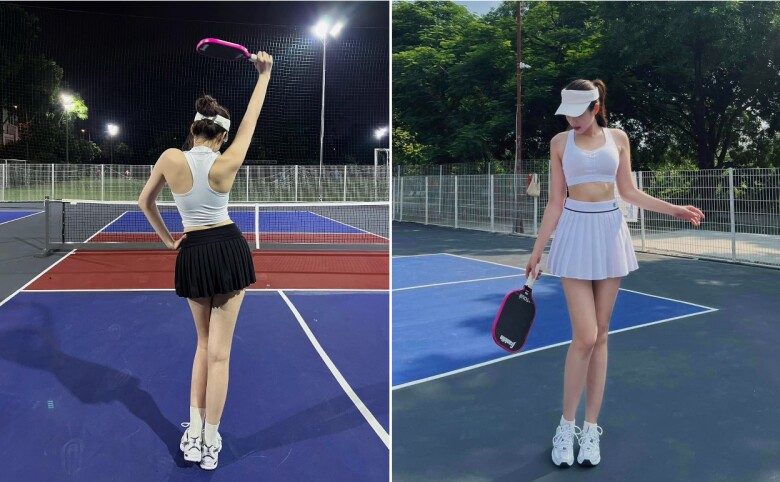 Như Hoa hậu Đỗ Thị Hà đã nhanh chóng sắm sửa nhiều set đồ khi gia nhập bộ môn pickleball. Vốn sở hữu đôi chân đẹp như mơ, nàng hậu xứ Thanh cực kỳ tự tin khi khoe điểm cực phẩm của mình trong những bộ váy siêu ngắn.