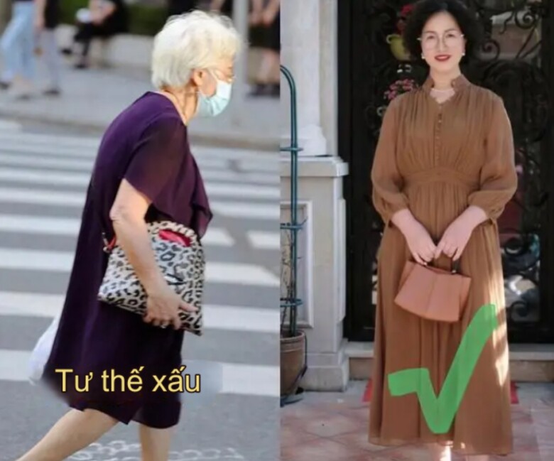 Tư thế xấu có thể khiến chị em trông già hơn, trong khi tư thế tốt sẽ mang đến vẻ trẻ trung.