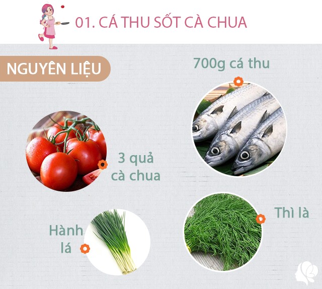 Chuẩn bị: 700g cá thu loại nhỏ đã cắt khúc, rửa sạch; 3 quả cà chua, hành lá, thì là, nước mắm, xíu đường, dầu ăn, hành khô.