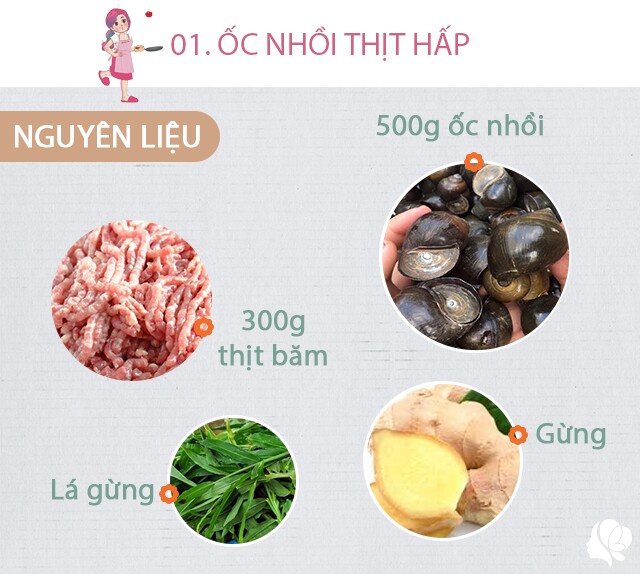 Chuẩn bị: 500g ốc nhồi, 300g thịt băm, lá gừng, gừng, hạt tiêu, xíu mắm.