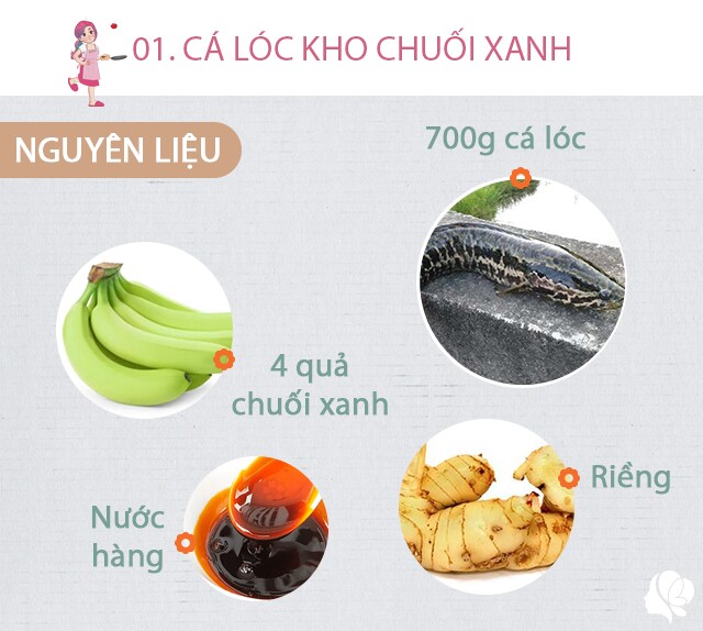 Chuẩn bị: 700g cá lóc, 4 quả chuối xanh, riềng, nước hàng, nước mắm/muối, dầu ăn, hành khô.