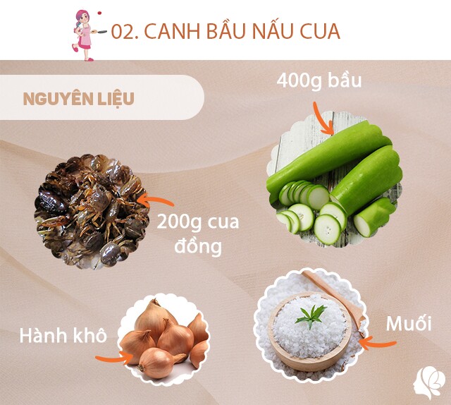 Chuẩn bị: 400g bầu, 200g cua đồng, hành khô, dầu ăn, muối.