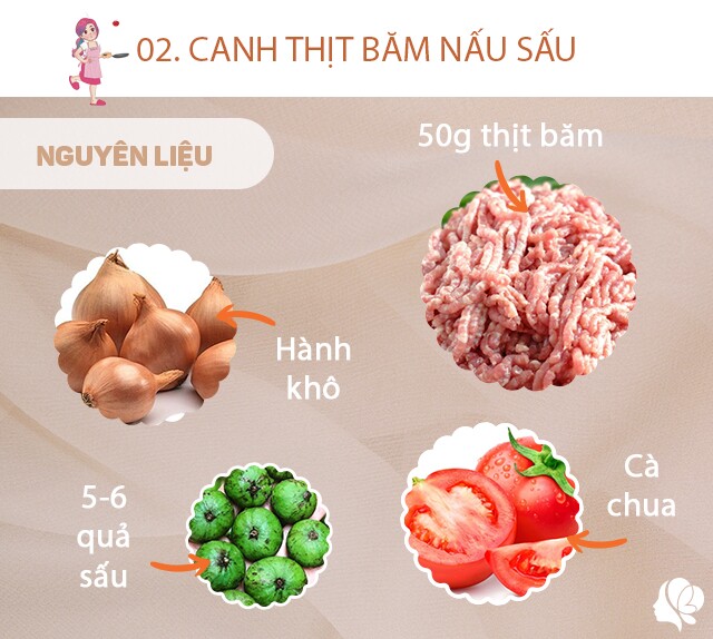 Chuẩn bị: 50g thịt băm, 2 quả cà chua, 5-6 quả sấu, 1 củ hành khô, hành lá, mùi tàu.