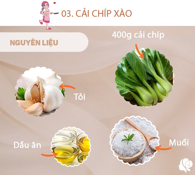 Chuẩn bị: 1 bó cải chíp 400g, tỏi, dầu ăn, muối, xíu dầu hào.