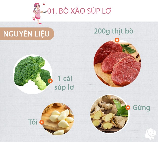 Chuẩn bị: 200g thịt bò, 1 cây súp lơ, một mẩu cà rốt tỉa hoa rồi thái lát, muối, dầu ăn, gừng, tỏi, hạt tiêu.