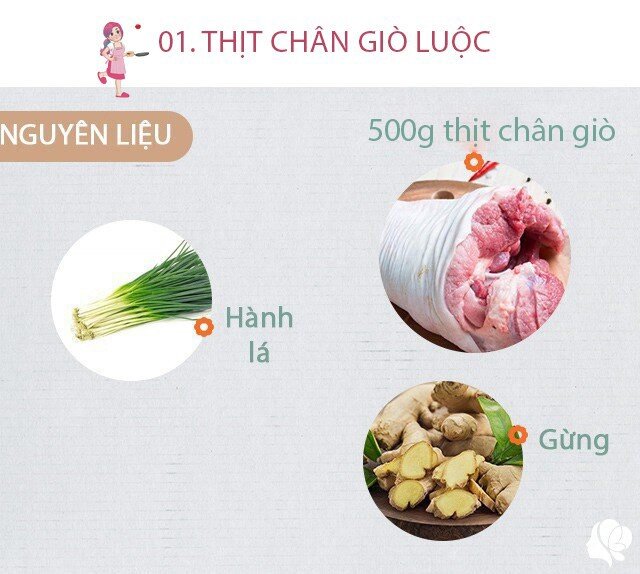 Chuẩn bị: 500g thịt chân giò ngon, ít gừng, hành lá, rau thơm.