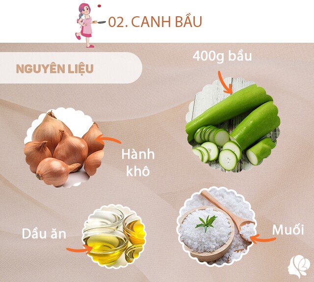 Chuẩn bị: 400g bầu, hành khô, muối, dầu ăn.