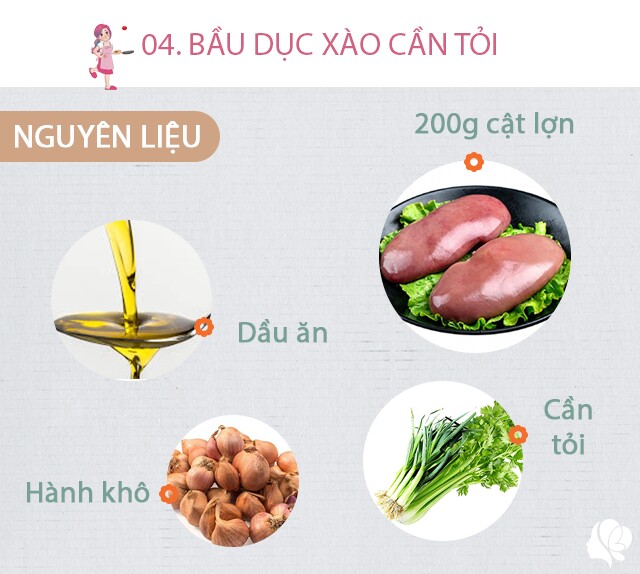 Chuẩn bị: 200g cật lợn, cần tỏi, dầu ăn, hành khô, muối, hạt tiêu, vài lát cà rốt tỉa hoa, nửa quả cà chua bổ múi cau.