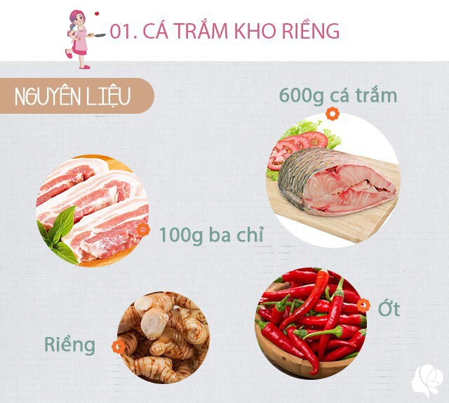 Chuẩn bị: - Cá trắm: 600g - Thịt ba chỉ: 200g - Riềng củ - Hành, răm, thì là - Gia vị