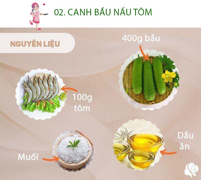 Chuẩn bị: 400g bầu, 50g tôm tươi, muối, dầu ăn, hành khô.