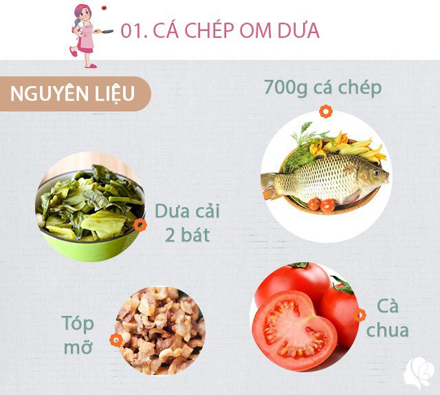 Chuẩn bị: - 700g cá chép - tóp mỡ - 2 bát dưa muối chua - Cà chua, dấm bỗng - Gừng, hành khô, nghệ, hành lá, thì là, ớt.