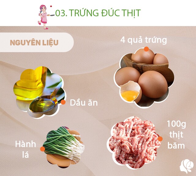 Chuẩn bị: 400g quả trứng, 100g thịt băm, dầu ăn, hành lá, nước mắm/bột canh/muối.