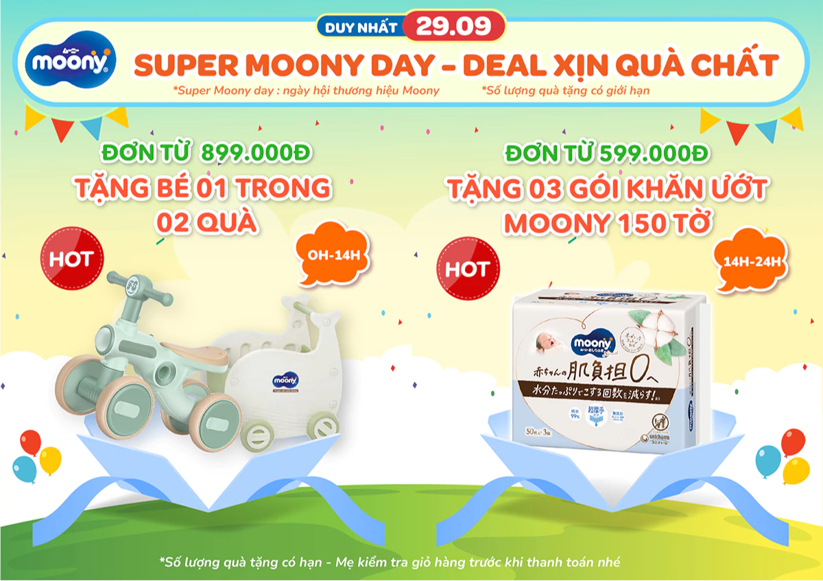 Cơ hội rinh tã Moony với giá siêu tốt chưa bao giờ dễ dàng như lúc này, chỉ cần tham gia “Ngày Siêu Thương Hiệu Unicharm” trong hôm nay!