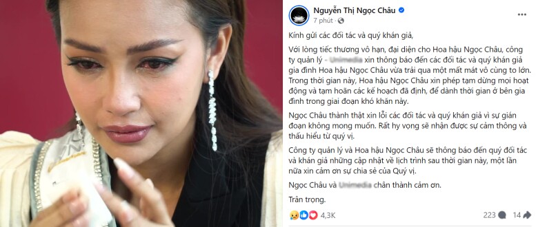 Hoa hậu ngọc châu đổi ảnh đại diện đen và thông báo ngừng hoạt động dàn sao việt chia buồn - 1