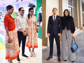 Chồng Tăng Thanh Hà giữ khoảng cách khi xuất hiện cùng dàn người đẹp, bao năm chỉ chung thủy một cái nắm tay với vợ