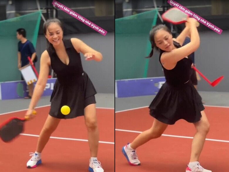 Diễn viên Thu Quỳnh lựa chọn chơi môn thể thao pickleball để giảm cân hậu sinh nở.